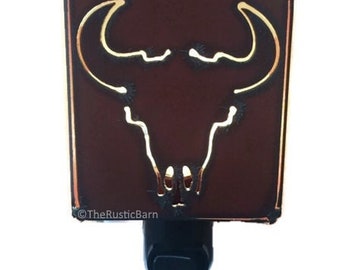 BUFFALO SKULL nightlight night light made of Rustic Rusty Rusted Recycled Metal