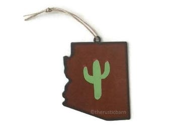 ARIZONA shape hand painted CACTUS Ornament made of Rustic Rusty Rusted Metal