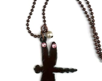 Rustic Dragonfly Necklace with Swarovski Crystals