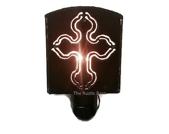 CROSS with CUTS nightlight night light made of Rustic Rusty Rusted Recycled Metal