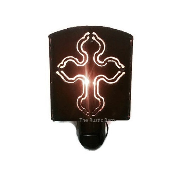CROSS with CUTS nightlight night light made of Rustic Rusty Rusted Recycled Metal