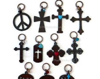 CROSS FAITH Style Keychains with Faux bead made of Rustic Rusted Recycled Metal also wholesale