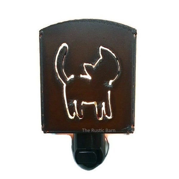 CUTE CAT nightlight night light made of Rustic Rusty Rusted Recycled Metal