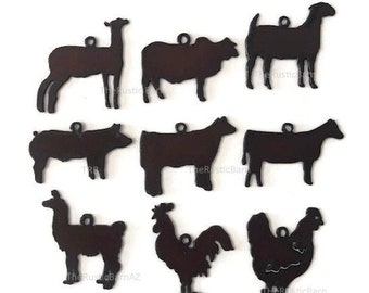 PIG HEIFER GOAT Lamb Brahma Heifer Rooster Chicken 4h Show Animals Livestock Charm Rustic Metal Pendant Cut outs any 3 charms