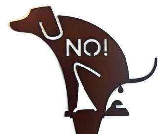 NO POOP Pooping Dog Yard Stake Rustic Sign made of Rustic Rusty Rusted Recycled Metal