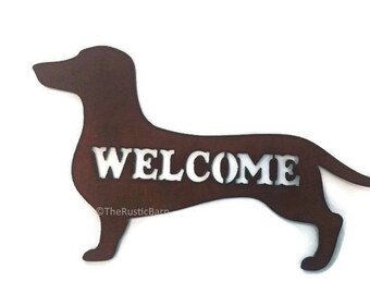 DACHSHUND Image Welcome Sign made of Rusted Rust Metal