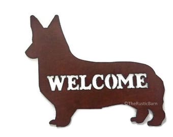 WELSH CORGI Dog Image Welcome Sign made of Rusted Rust Metal