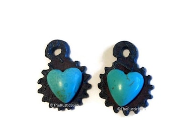 TURQUOISE FAUX CONCHO set made of Rusted Recycled Metal