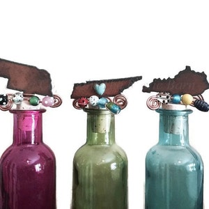 NEBRAKSA TENNESSEE or KENTUCKY  Wine Bottle Cork Stopper Topper made of Rusty Rustic Rusted Metal Decorative