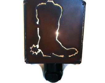 COWBOY BOOT nightlight night light made of Rustic Rusty Rusted Recycled Metal