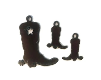 COWBOY BOOT Charm Pendant and small charm earring size cut out Set made of Rustic Rusty Rusted Recycled Metal