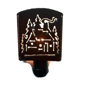 CABIN with SMOKE nightlight night light made of Rustic Rusty Rusted Recycled Metal also wholesale