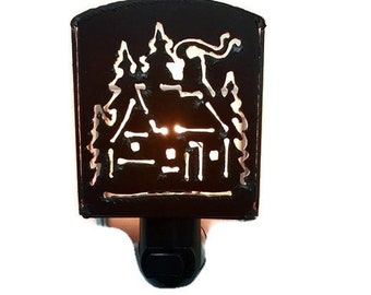 CABIN with SMOKE nightlight night light made of Rustic Rusty Rusted Recycled Metal also wholesale