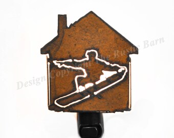 SNOWBOARDER nightlight night light made of Rustic Rusty Rusted Recycled Metal also wholesale