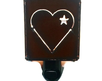 HEART with STAR nightlight night light made of Rustic Rusty Rusted Recycled Metal