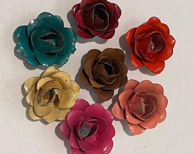 Featured listing image: FLOWER Magnet Painted patina medium 1.5 inch tin Metal Rustic