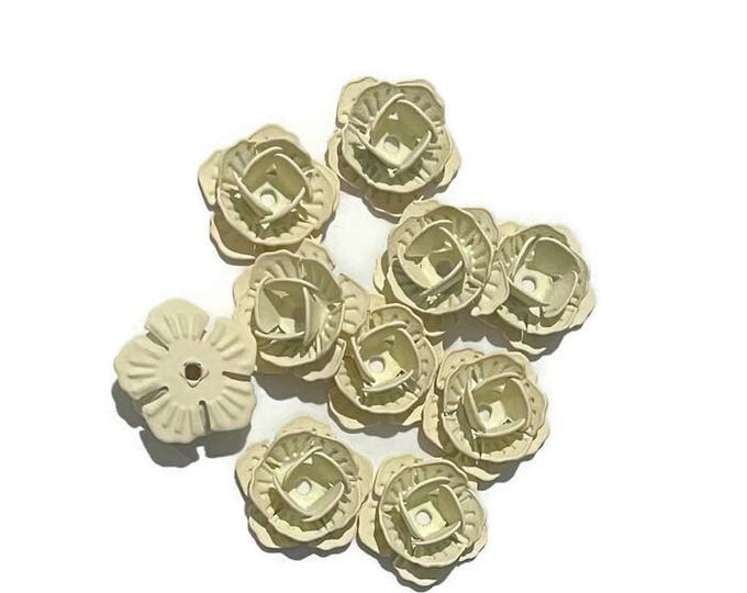 Featured listing image: METAL painted cream Tiny Small FLOWER cabochon finding