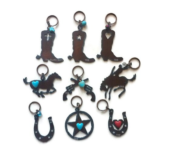 Western Horse Boot Guns Bronc Horseshoe Keychains With Faux Etsy