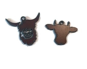 HIGHLAND COW or DAIRY Cow head (2 charms) Charms Pendant Set made of Rustic Rusty Rusted Recycled Metal