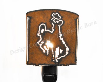 BRONC rider with HAT nightlight night light made of Rustic Rusty Rusted Recycled Metal also wholesale