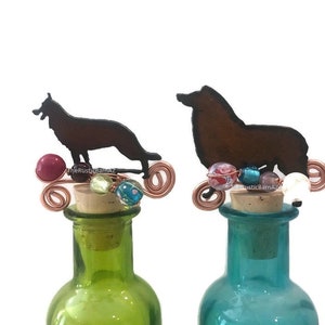 GERMAN SHEPHERD or COLLIE Sheltie Dog Wine Bottle Cork Stopper Topper RustyRusted Metal Decorative