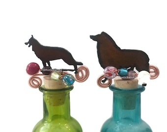 GERMAN SHEPHERD or COLLIE Sheltie Dog Wine Bottle Cork Stopper Topper RustyRusted Metal Decorative