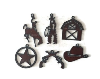 WESTERN Charm bronc texas charm guns hat cowboy or barn (any 3) made of Rustic Rusty Rusted Recycled Metal