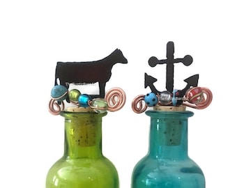 HEIFER or ANCHOR Wine Bottle Cork Stopper Topper RustyRusted Metal Decorative
