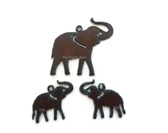 ELEPHANT Set Charm Pendant and Earrings Made of Rustic Rusty Rusted Recycled Metal