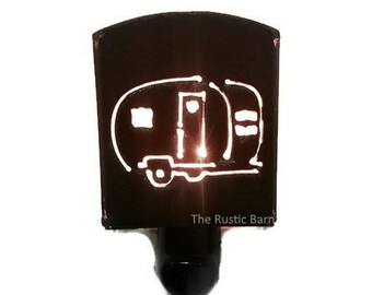 CAMPER TRAILER nightlight night light made of Rustic Rusty Rusted Recycled Metal