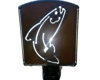 FISH TROUT wildlife nightlight night light made of Rustic Rusty Rusted Recycled Metal