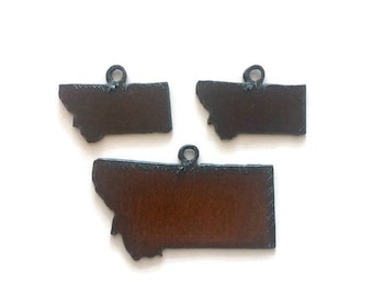 MONTANA set Charm Pendant and small charm earring size cut out Set made of Rustic Rusty Rusted Recycled Metal