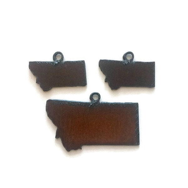 MONTANA set Charm Pendant and small charm earring size cut out Set made of Rustic Rusty Rusted Recycled Metal
