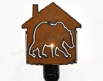 BEAR or GRIZZLY BEAR nightlight night light made of Rustic Rusty Rusted Recycled Metal