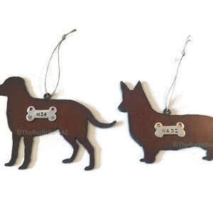 WELSH CORGI or LABRADOR dog ornament personalized made of Rustic Rusty Rusted Recycled Metal