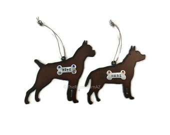 BOXER or PITBULL dog ornament personalized name of Rustic Rusty Rusted Recycled Metal