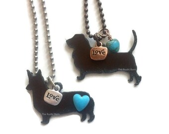 WELSH CORGI or BASSET Hound Love Necklace made of Rustic Rusty Rusted Recycled
