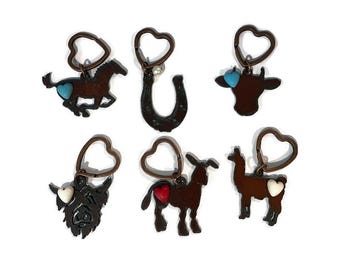 Dog Breeds Chihuahua Dachsund German Shep Boxer Keychains with Faux bead made of Rustic Rusted Recycled Metal