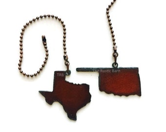 CEILING FAN PULL Texas or Oklahoma made of Rusty Rustic Recycled Metal