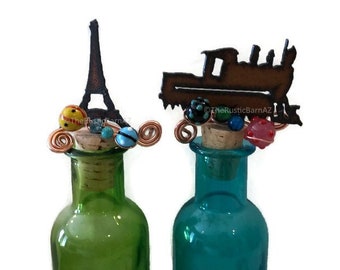 Eiffel Tower or TRAIN Rusty Rustic Rusted Metal Decorative Wine Bottle Cork Stopper Topper