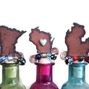 MINNESOTA WISCONSIN or MICHIGAN Rusty Rustic Rusted Metal Decorative Wine Bottle Cork Stopper Topper Retail and Wholesale