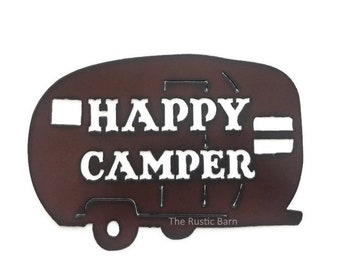 HAPPY CAMPER Image Camper Camping Trailer Rustic Sign made of Rustic Rusty Rusted Recycled Metal