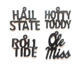 OLE MISS Roll Tide Hotty Toddy Charm Pendant Set of 3 made of Rustic Rusty Rusted Recycled Metal