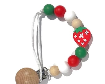 STRAWBERRY Paci clip with silicone Barn and wood beads shape with Clip on