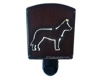 Australian CATTLE DOG HEELER dog nightlight night light made of Rustic Rusty Rusted Recycled Metal