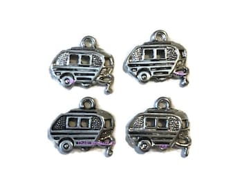 Set of 4 Pewter Trailer Camper Airstream Charms