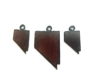 NEVADA state shape set Charm Pendant and small charm earring size cut out Set made of Rustic Rusty Rusted Recycled Metal