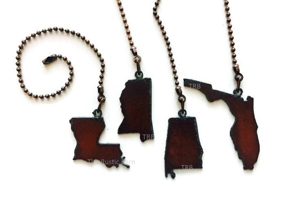 Ceiling Fan Pull State Louisiana Mississippi Alabama Or Florida Charm Size Made Of Rusty Rustic Recycled Metal Retail Or Wholesale