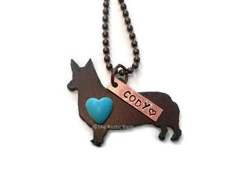 WELSH CORGI personalized tag Necklace made of Rustic Rusty Rusted Recycled Metal