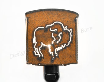 BISON BUFFALO nightlight night light made of Rustic Rusty Rusted Recycled Metal